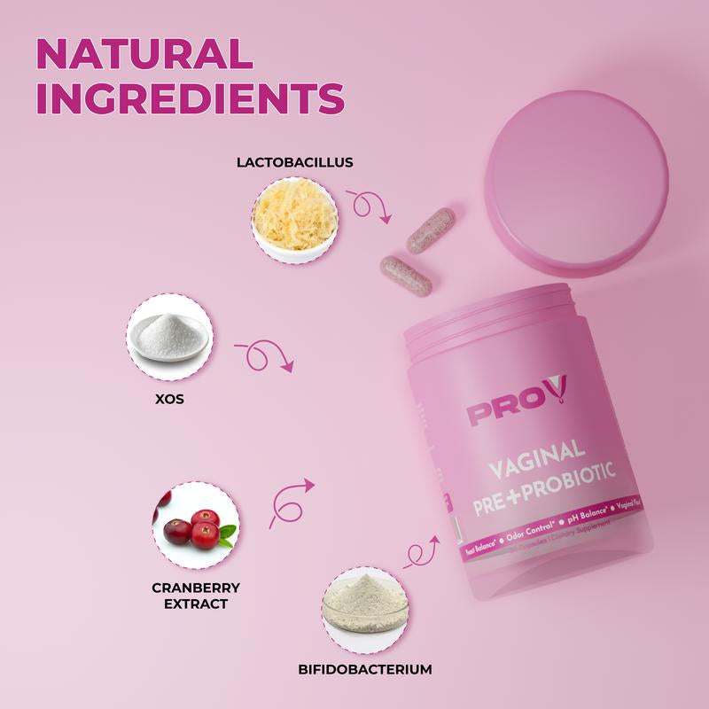 PRO-V Women'S Prebiotic & Probiotic Blend - 6 Probiotic Strains, XOS, Cranberry Extract for Ph Balance, Odor Control & Gut Health - 30 Capsules - Healthcare